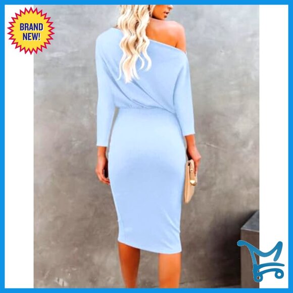 Off Shoulder Batwing Midi Dress Sexy Bodycon Wrap Pencil Party Elegant - Picture 4 of 7